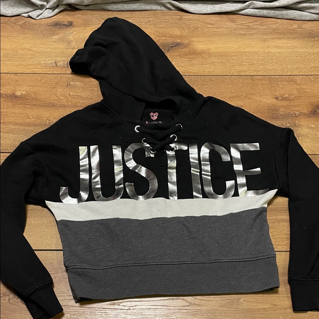 Justice Black And Gray Hoodie With Silver Lettering